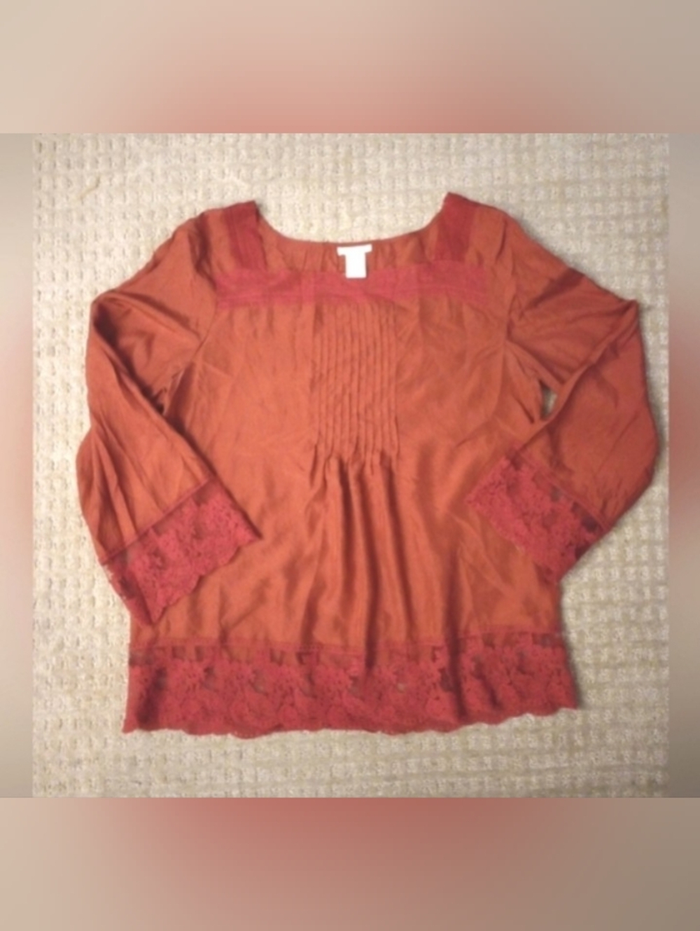 Sundance 100% Silk Lace Trim Peasant Top